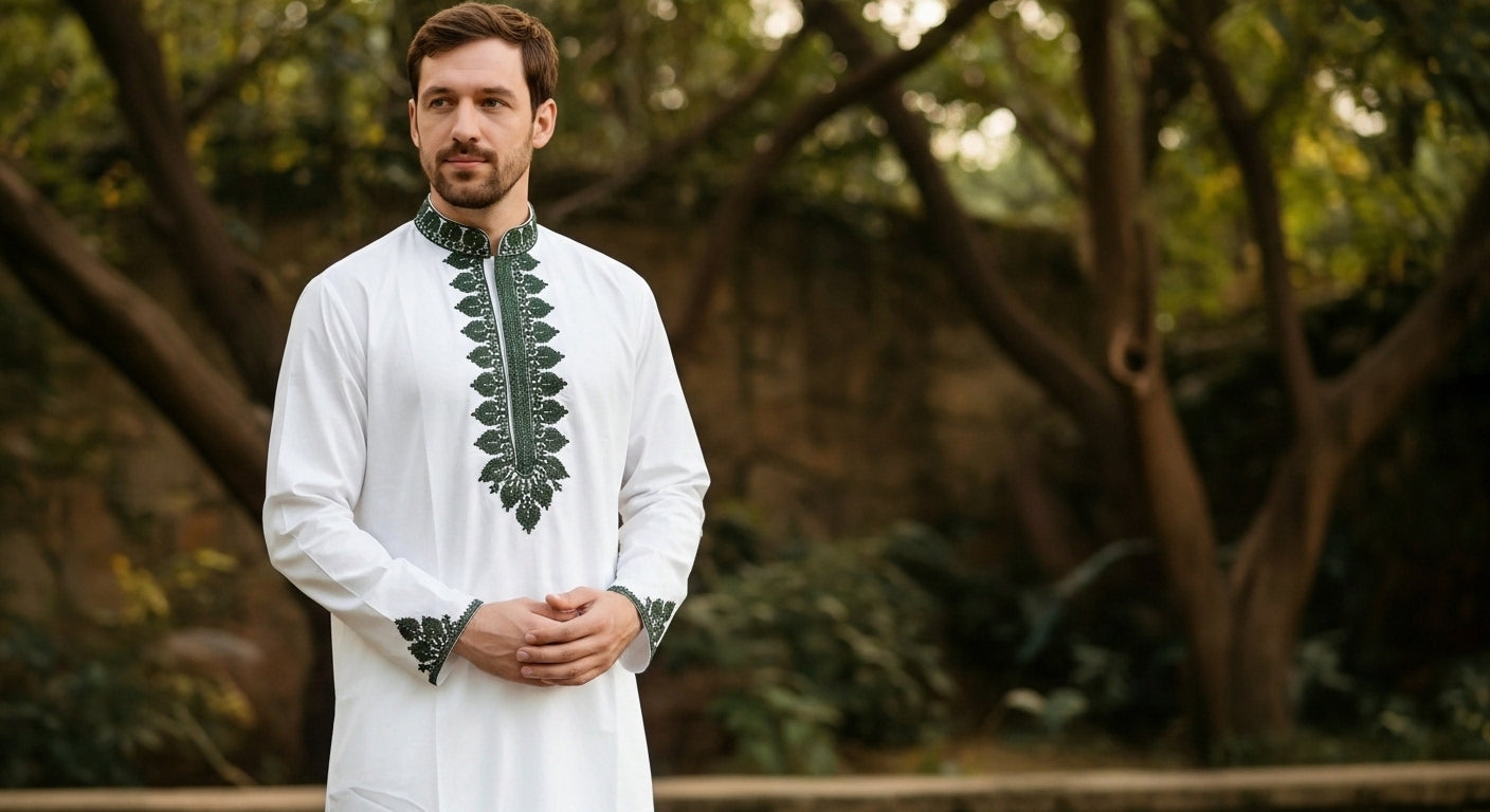 Machine Embroidered Cotton Panjabi