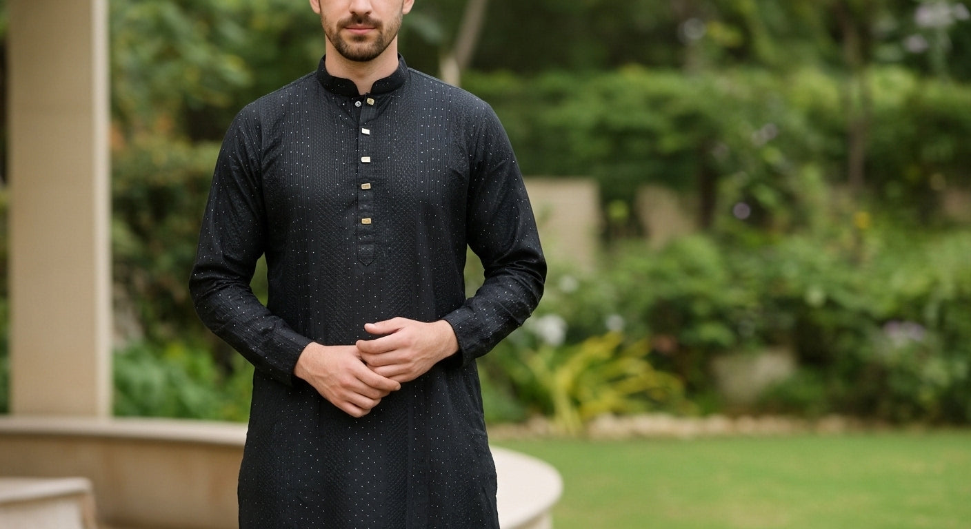 Georgette Sequins Embroidered Panjabi