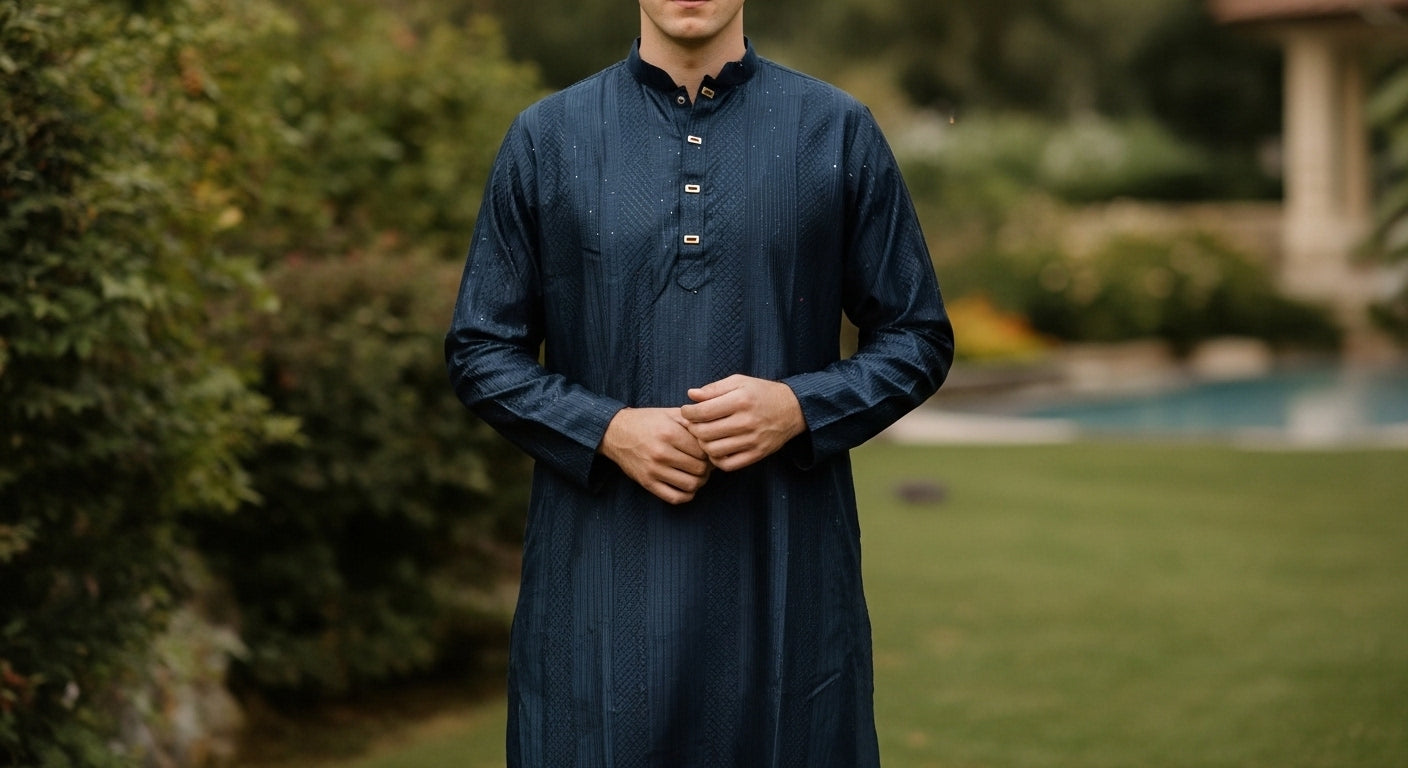 Georgette Sequins Embroidered Panjabi