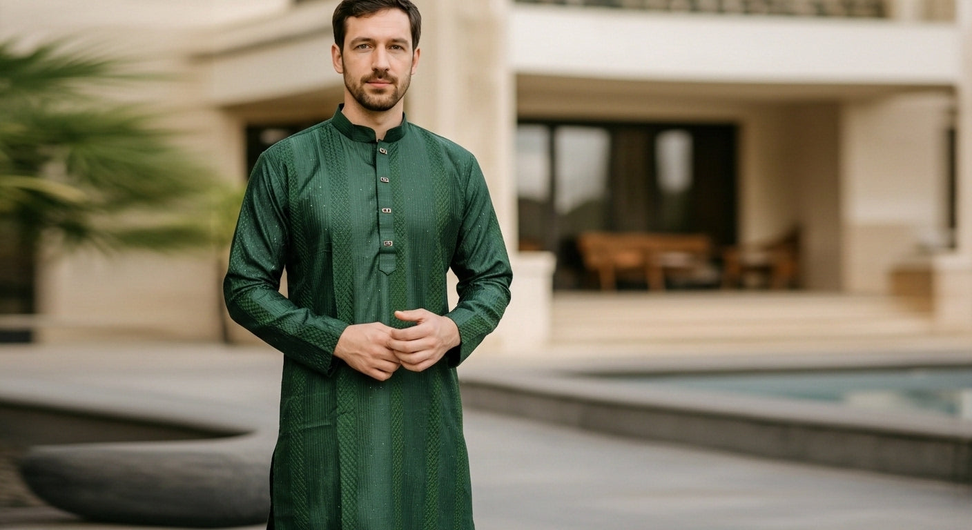 Georgette Sequins Embroidered Panjabi