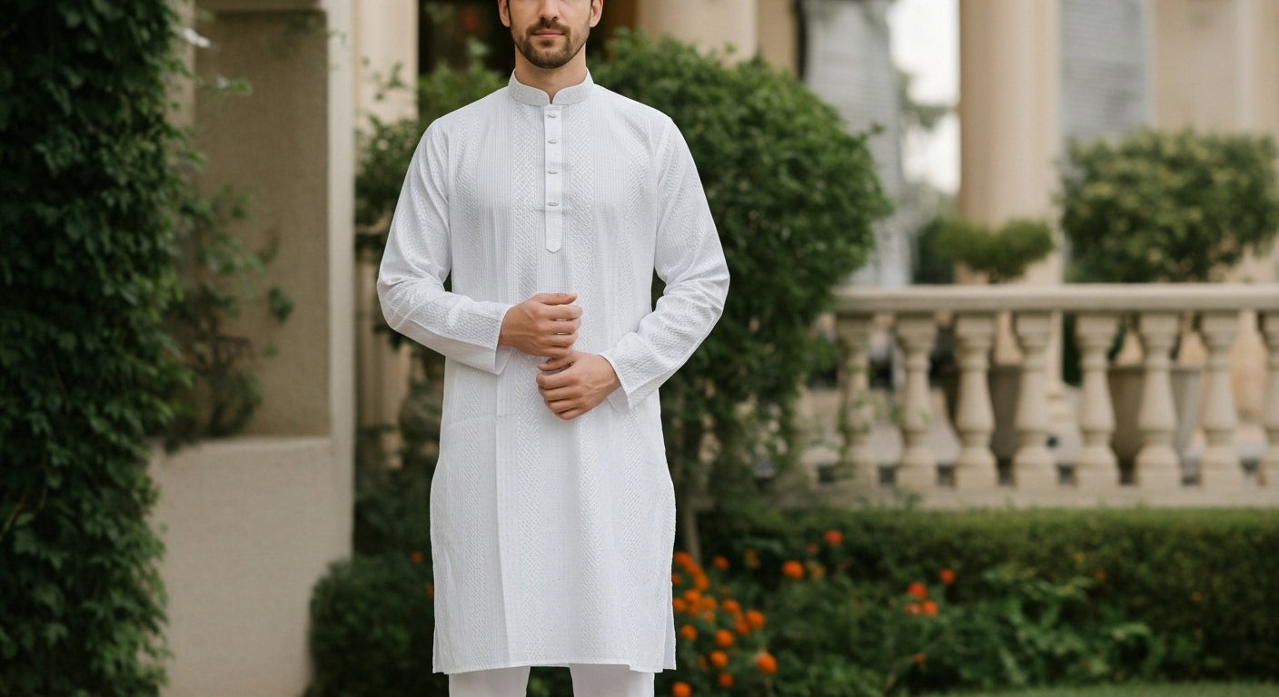 Georgette Sequins Embroidered Panjabi