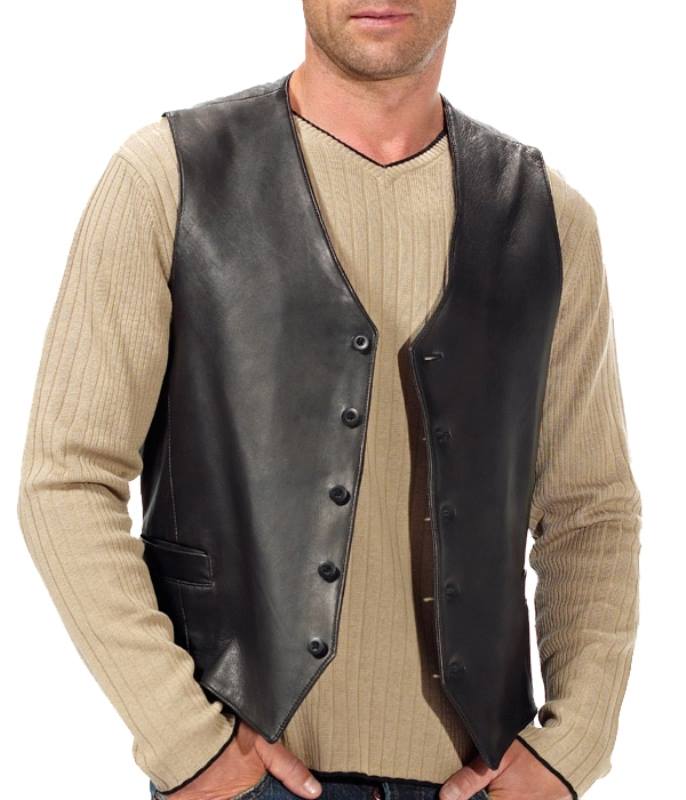 Leather Jacket - Sleeveless - Men's