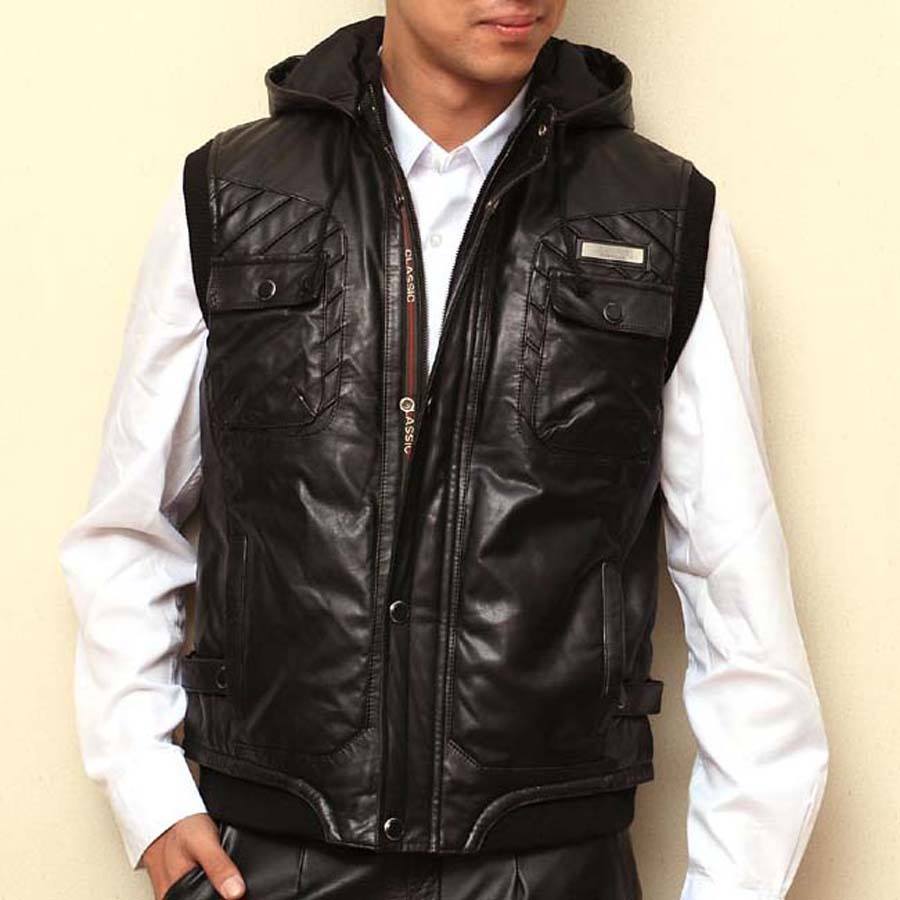 Leather Jacket - Sleeveless - Men's