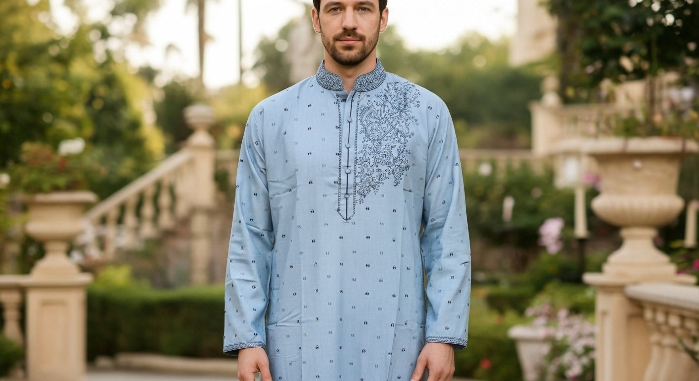 Machine Embroidered Cotton Panjabi