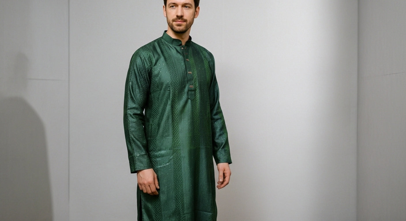 Georgette Sequins Embroidered Panjabi